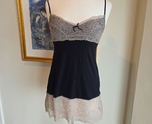 Honeydew Intimates Black and Cream Lace Chemise